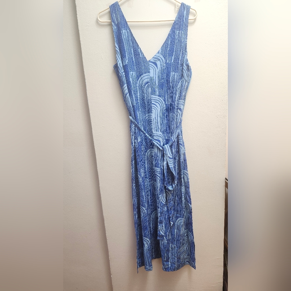 Blue Patterned Sleeveless Maxi Dress